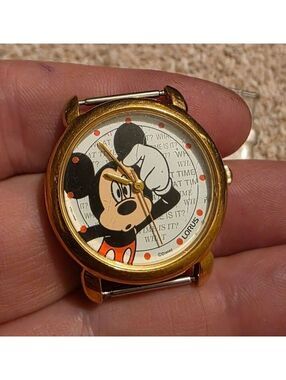 Vintage Lorus Mickey Mouse Wristwatch Gold Tone Case No Strap